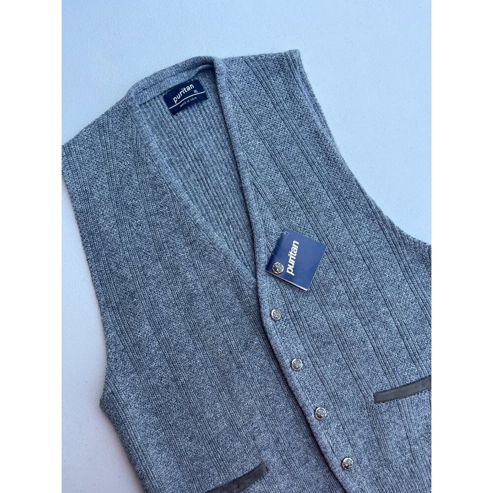 Mens Puritan Gray Ribbed Knit Button-Front Sweater Vest XL 70% Acrylic 30% Wool